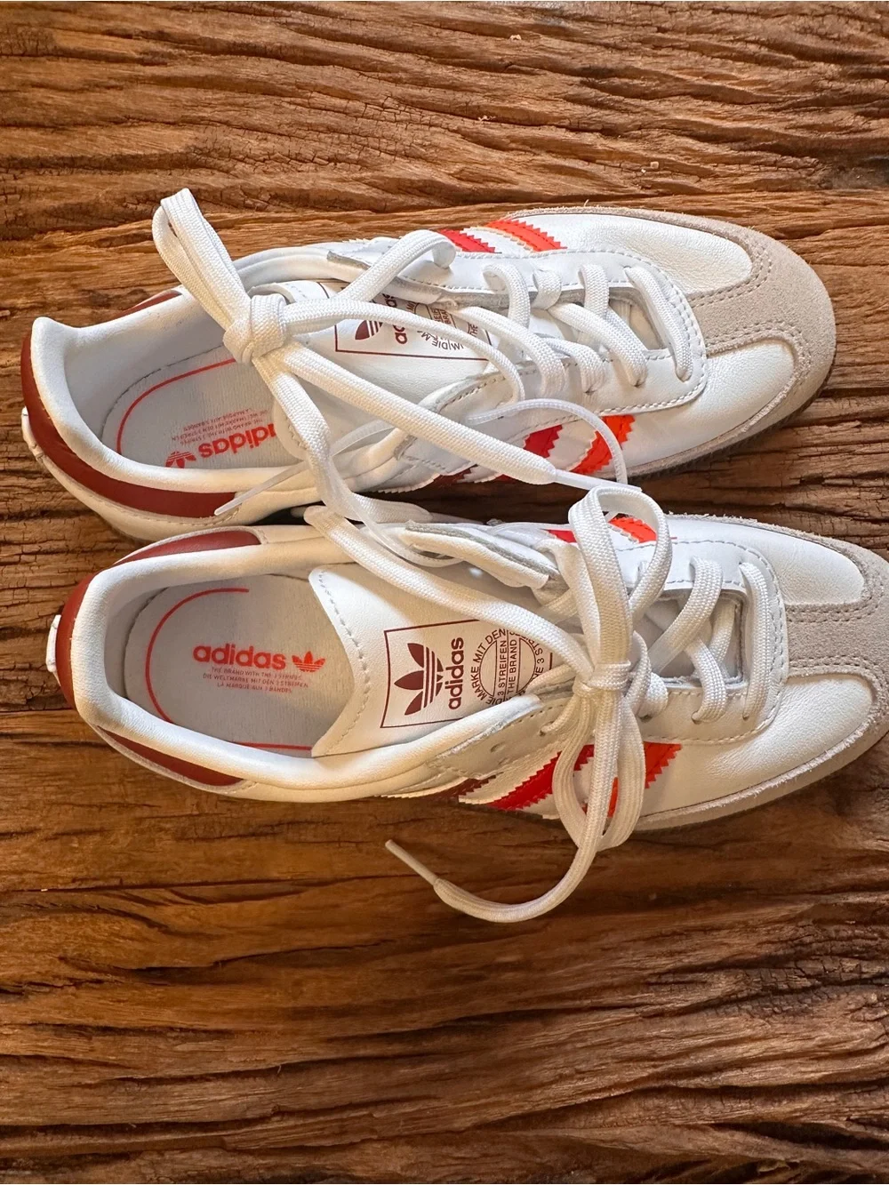 adidas Kids Samba - White with Red, Orange, Burgundy Stripes